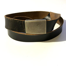 Vintage German Army Belt Black leather silver buckle military Mens Medium