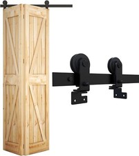 CCJH 3-9FT Bifold Sliding Barn Door Hardware Kit Black Track Modern for 2/4 Door