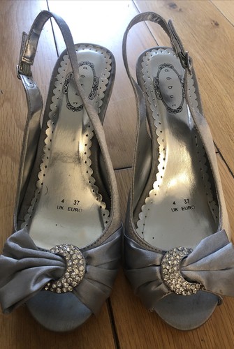 Silver satin shoes sling - sling, back