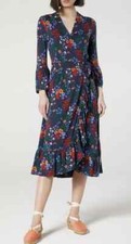 L.K BENNETT Vika Navy Blue Floral Wrap Midi Dress UK 10 US 6 Small Perfect