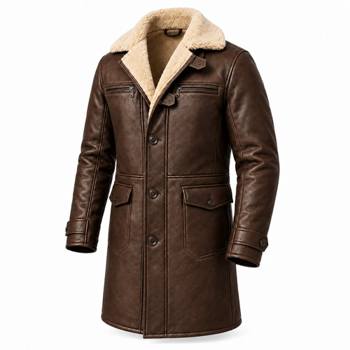 Men brown leather bomber - b-3,