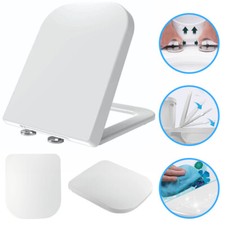 Luxury Square Toilet Seat Heavy Duty White Soft Close Top Quick Release Hinges