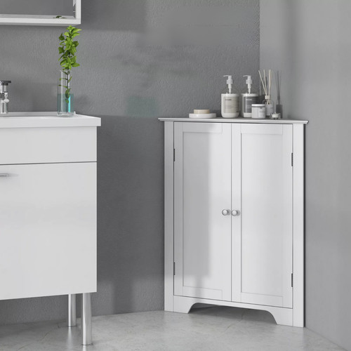 Narrow white corner bathroom - narrow,