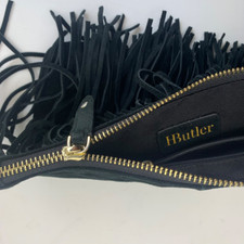 H Butler Mighty Purse Black Fringe Crossbody Clutch with shoulder strap