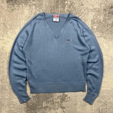 Vintage 80s Slazenger Knitted Jumper Small Men V-Neck Blue Courtaulds Courtelle