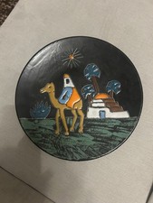 Vintage Tunisian Ceramic Wall Plate  Hand Painted Camel Desert Scene  Boho  