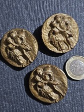 Set Of 3 Unusual Moulded Buttons Old Fashioned Couple Man Woman Metal Shanks