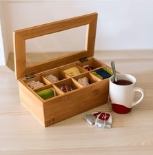 Tea Box Bamboo H x W x D:9 x 28 x 16 cm Wooden Tea Box with 8 Compartments