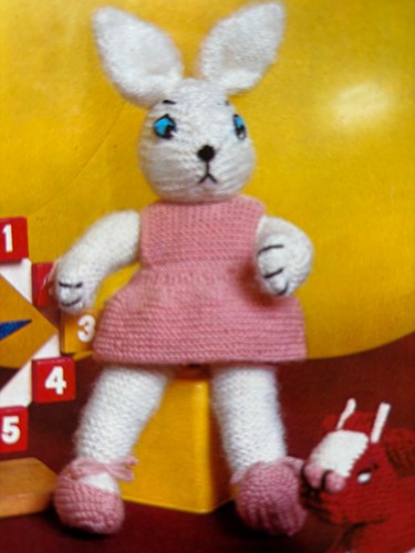 Knitted rabbit toy vintage - toy,