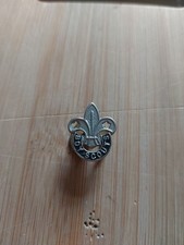 UK Scouting Metal Button Hole Badge Fleur De Lys Silver Coloured Black Band