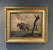 20th Century Oil Painting ‘Plough Horses’ J. Van Belleghem 