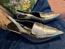 Gorgeous Silver M&S Kitten Heel Sling back Shoes New 6.5 6 1/2
