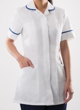 Hospital Top Nurses Tunic Doctor Dentist Healthcare Uniform Carer White/Royal