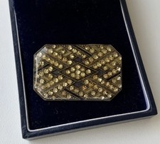 Vintage Art Deco Pierre Bex Style Brooch Early Trombone Clasp Rhinestone 