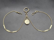 Victorian French Rolled Gold Double Albert Pocket Watch Chain with Locket Fob