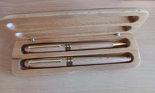 Vintage wooden fountain pen with matching ballpoint  in  wooden case and cover