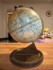 Chad Valley Vintage Tin Plate Globe with Wooden Base 1940s/50s desk decor