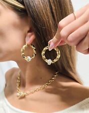 9ct Gold Filled 35mm Small Twist Earrings Gold Hoops With Balls Chunky Twist