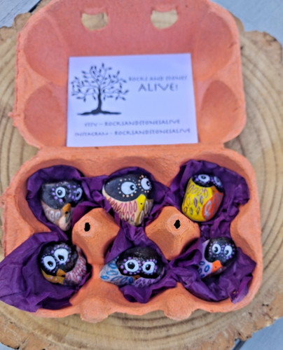 Hand painted set owls - 6,