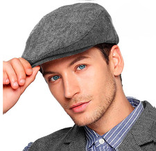 TWEED CHECK FLAT CAP VINTAGE HERRINGBONE WOOL MIX GATSBY BAKER BOY NEWSBOY