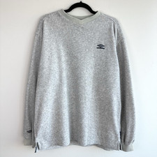 Vintage Umbro Grey Fleece Jumper Mens Size LARGE Pullover Sweatshirt VTG 90s Y2K