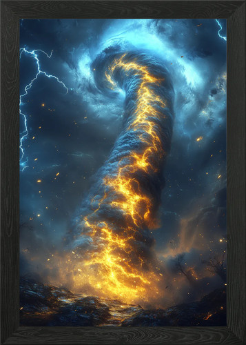Fiery tornado stormy sky - in, a