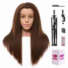 Mannequin Head with 100% Real Hair, 18" Dark Brown Natural Human Hair Hairdressi
