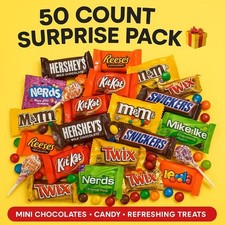 Surprise Pack Assorted Mini Chocolates & Candy Mix - 50 Count - Halloween Treats