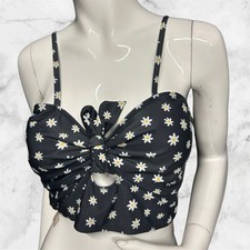 BNWOT Black Daisy Patterned Tankini Top Size 0XL ( Uk 16) 