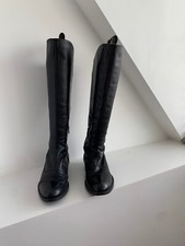 Zara black leather flat boots, size 37, good condition.
