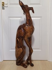 Large Vintage Hand Carved Solid Teak Suar Wood Greyhound Statue Art Deco Style