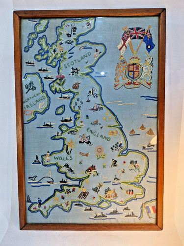 Framed embroidered map - framed, of