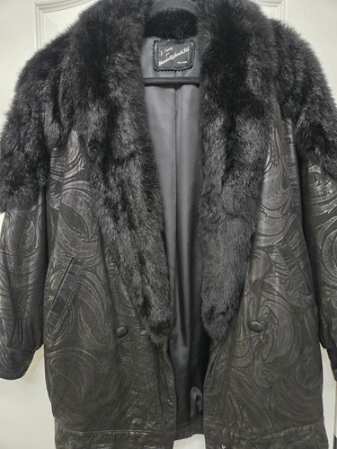Vtg leather fur - vtg, trimmed