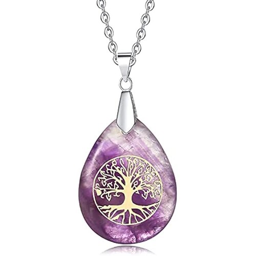 Amethyst tree life teardrop - of,