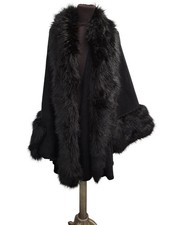 Frank Usher Black Faux Fur Trim Shawl Cape Wrap One Size T2682 JNR291