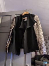 NWT Kaleidoscope Ladies Black/Gold Sequin Waterfall Jacket Size 20