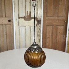 Vintage Amber Glass Kugel Bauble Ribbed Glass 3”