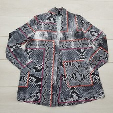 KALEIDOSCOPE Long Open Front Top Size 14 Grey Snake Skin Long Sleeve Casual