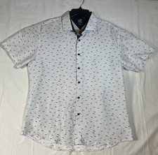 Surf Style Button Down Shirt White With Navy Bird Print Seagulls Men's 2XL