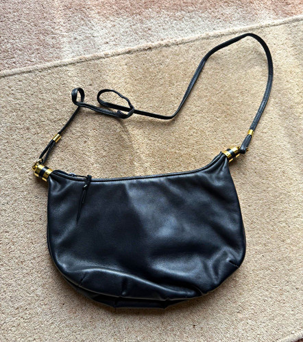 Navy leather vintage shoulder - vintage,