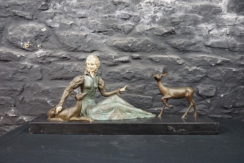 Art deco spelter slate - spelter, &