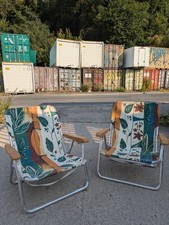 Vintage Retro Folding portable  Deck Chairs Brown  Floral Camping Garden