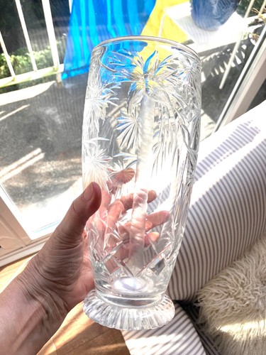 Large glass vase with palm - glass,