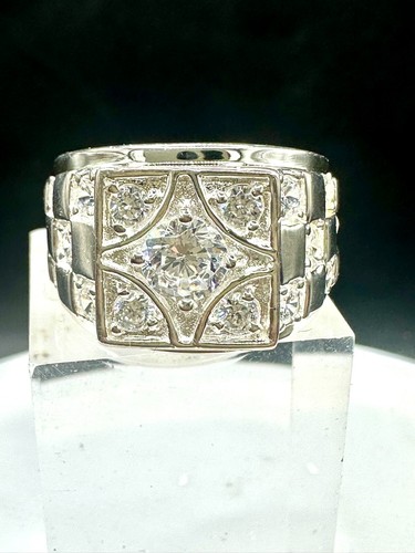 Mens silver ring checkered