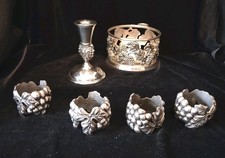SILEA Silver Plated Grapevine Napkin Rings Bottle Holder & Candle Holder Set Mix