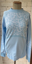 Sweaty Betty Top Long Sleeved Blue XL Animal print stitch workout yoga gym 