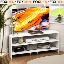 White Corner TV Unit Cabinet Stand for 47 Inch TVs 2 Shelves 110cm Media Storage