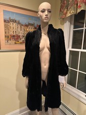 39" Black Sheared Beaver Real Fur Coat Swing Style Extra Small Size 0 Petite USA