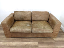 SOFA 2.5 Seater Paris Tan Brown Leather Removable Seat Back Cushions Wooden Feet