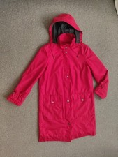 Four Seasons sz S/8-10 red lined hood zip polyester autumn knee coat jacket